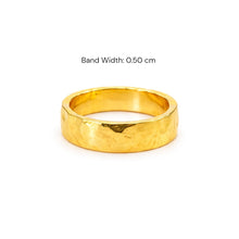 18K Yellow Gold Hammered Ring | Textured Handmade | Unisex Statement Wedding Band | Modern Minimal Style - Ring