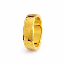 18K Yellow Gold Hammered Ring | Textured Handmade | Unisex Statement Wedding Band | Modern Minimal Style - Ring