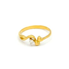 18K Yellow Gold Heart Solitaire Ring | Natural Diamond Dual Heart Swirl Motif | Romantic Promise Gift for Her - Ring