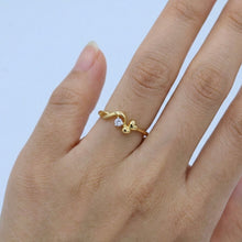 18K Yellow Gold Heart Solitaire Ring | Natural Diamond Dual Heart Swirl Motif | Romantic Promise Gift for Her - Ring