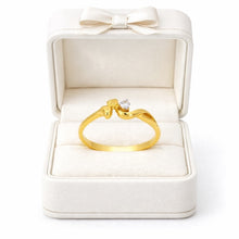 18K Yellow Gold Heart Solitaire Ring | Natural Diamond Dual Heart Swirl Motif | Romantic Promise Gift for Her - Ring