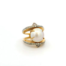18K Yellow Gold Mabe Pearl and Natural Diamond Cocktail Ring | Bold Sculptural Crossover Statement Jewelry - Ring