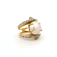 18K Yellow Gold Mabe Pearl and Natural Diamond Cocktail Ring | Bold Sculptural Crossover Statement Jewelry - Ring