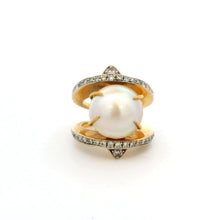 18K Yellow Gold Mabe Pearl and Natural Diamond Cocktail Ring | Bold Sculptural Crossover Statement Jewelry - Ring