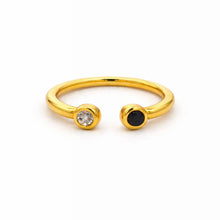 18K Yellow Gold Modern Cuff Ring | Bezel-Set Black and White Duo Diamond | Elegant Stackable Style - Ring