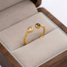 18K Yellow Gold Modern Cuff Ring | Bezel-Set Black and White Duo Diamond | Elegant Stackable Style - Ring
