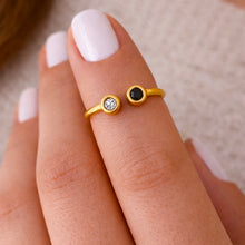 18K Yellow Gold Modern Cuff Ring | Bezel-Set Black and White Duo Diamond | Elegant Stackable Style - Ring