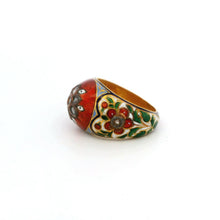 18K Yellow Gold Mughal Meenakari Ring | Rose-Cut Polki Diamond | Handcrafted Indian Heritage Statement Jewelry - Ring