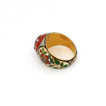 18K Yellow Gold Mughal Meenakari Ring | Rose-Cut Polki Diamond | Handcrafted Indian Heritage Statement Jewelry - Ring