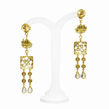 18K Yellow Gold Natural Diamond & Aquamarine Drop Earrings | Antique-Style Two-Tone Royal Statement