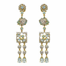 18K Yellow Gold Natural Diamond & Aquamarine Drop Earrings | Antique-Style Two-Tone Royal Statement