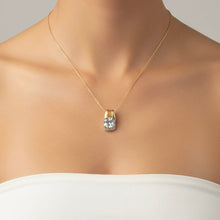 18K Yellow Gold Natural Diamond & Aquamarine Solitaire Pendant | Modern Bezel-Set March Birthstone Design - Pendant