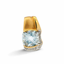 18K Yellow Gold Natural Diamond & Aquamarine Solitaire Pendant | Modern Bezel-Set March Birthstone Design - Pendant