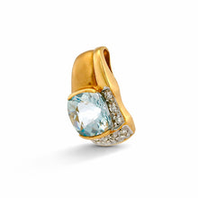 18K Yellow Gold Natural Diamond & Aquamarine Solitaire Pendant | Modern Bezel-Set March Birthstone Design - Pendant
