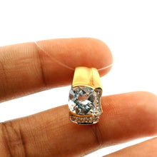 18K Yellow Gold Natural Diamond & Aquamarine Solitaire Pendant | Modern Bezel-Set March Birthstone Design - Pendant