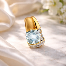 18K Yellow Gold Natural Diamond & Aquamarine Solitaire Pendant | Modern Bezel-Set March Birthstone Design - Pendant