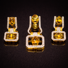 18K Yellow Gold Natural Diamond & Citrine Geometric Pendant and Earrings Set | Open Frame Fine Jewelry - Pendant
