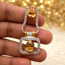 18K Yellow Gold Natural Diamond & Citrine Geometric Pendant and Earrings Set | Open Frame Fine Jewelry - Pendant
