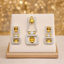18K Yellow Gold Natural Diamond & Citrine Geometric Pendant and Earrings Set | Open Frame Fine Jewelry - Pendant