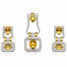 18K Yellow Gold Natural Diamond & Citrine Geometric Pendant and Earrings Set | Open Frame Fine Jewelry - Pendant