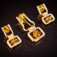 18K Yellow Gold Natural Diamond & Citrine Geometric Pendant and Earrings Set | Open Frame Fine Jewelry - Pendant