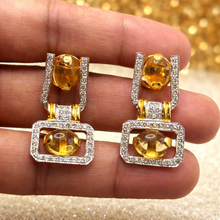 18K Yellow Gold Natural Diamond & Citrine Geometric Pendant and Earrings Set | Open Frame Fine Jewelry - Pendant
