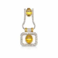 18K Yellow Gold Natural Diamond & Citrine Geometric Pendant and Earrings Set | Open Frame Fine Jewelry - Pendant