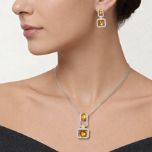 18K Yellow Gold Natural Diamond & Citrine Geometric Pendant and Earrings Set | Open Frame Fine Jewelry - Pendant
