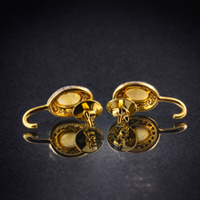 18K Yellow Gold Natural Diamond & Citrine Pendant and Earrings Set | Oval Halo Statement Fine Jewelry - Pendant Earring
