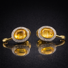 18K Yellow Gold Natural Diamond & Citrine Pendant and Earrings Set | Oval Halo Statement Fine Jewelry - Pendant Earring