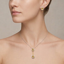18K Yellow Gold Natural Diamond & Citrine Pendant and Earrings Set | Oval Halo Statement Fine Jewelry - Pendant Earring