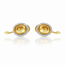 18K Yellow Gold Natural Diamond & Citrine Pendant and Earrings Set | Oval Halo Statement Fine Jewelry - Pendant Earring