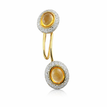 18K Yellow Gold Natural Diamond & Citrine Pendant and Earrings Set | Oval Halo Statement Fine Jewelry - Pendant Earring