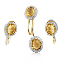 18K Yellow Gold Natural Diamond & Citrine Pendant and Earrings Set | Oval Halo Statement Fine Jewelry - Pendant Earring