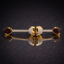 18K Yellow Gold Natural Diamond & Garnet Pendant & Earrings Set | Semi-Circular Pavé Top | Modern Jewelry - Pendant