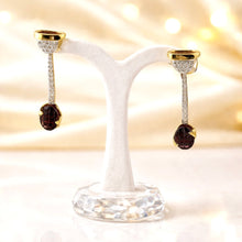 18K Yellow Gold Natural Diamond & Garnet Pendant & Earrings Set | Semi-Circular Pavé Top | Modern Jewelry - Pendant