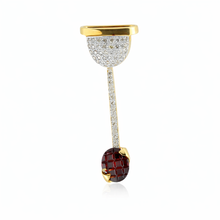 18K Yellow Gold Natural Diamond & Garnet Pendant & Earrings Set | Semi-Circular Pavé Top | Modern Jewelry - Pendant