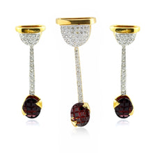 18K Yellow Gold Natural Diamond & Garnet Pendant & Earrings Set | Semi-Circular Pavé Top | Modern Jewelry - Pendant