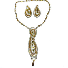 18K Yellow Gold Natural Diamond & Green Tourmaline Necklace & Earrings Set | Paisley Pavé Halo Design - Necklace