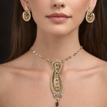 18K Yellow Gold Natural Diamond & Green Tourmaline Necklace & Earrings Set | Paisley Pavé Halo Design - Necklace