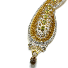 18K Yellow Gold Natural Diamond & Green Tourmaline Necklace & Earrings Set | Paisley Pavé Halo Design - Necklace