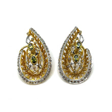 18K Yellow Gold Natural Diamond & Green Tourmaline Necklace & Earrings Set | Paisley Pavé Halo Design - Necklace
