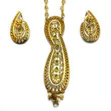 18K Yellow Gold Natural Diamond & Green Tourmaline Necklace & Earrings Set | Paisley Pavé Halo Design - Necklace