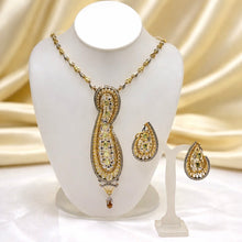 18K Yellow Gold Natural Diamond & Green Tourmaline Necklace & Earrings Set | Paisley Pavé Halo Design - Necklace