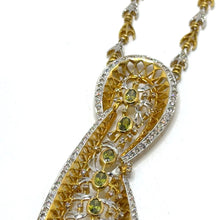 18K Yellow Gold Natural Diamond & Green Tourmaline Necklace & Earrings Set | Paisley Pavé Halo Design - Necklace