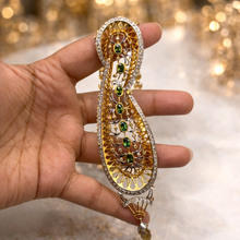 18K Yellow Gold Natural Diamond & Green Tourmaline Necklace & Earrings Set | Paisley Pavé Halo Design - Necklace