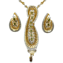 18K Yellow Gold Natural Diamond & Green Tourmaline Necklace & Earrings Set | Paisley Pavé Halo Design - Necklace
