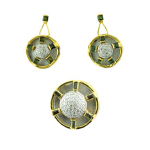 18K Yellow Gold Pendant Earring with Diamond & Green Tourmaline Natural Gemstones Hoop Wheel Style Jewellery Set