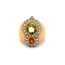 18K Yellow Gold Ring with Natural Diamond & Green Sapphire & Orange Sapphire Gemstone