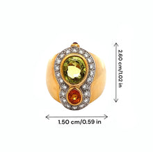 18K Yellow Gold Ring with Natural Diamond & Green Sapphire & Orange Sapphire Gemstone